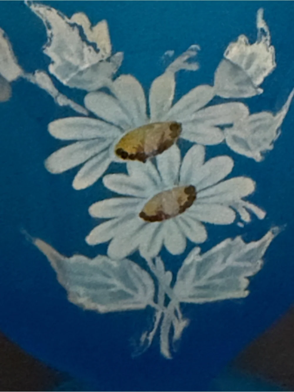 Blue Frosted Glass Apothecary Jar Lidded Hand-Painted White Daisies WESTMORELAND